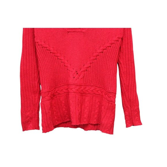 Y2K Old Navy Sweater Size Large Cable Knit Classic Red Angora Lambs Wool Preppy - Picture 3 of 13